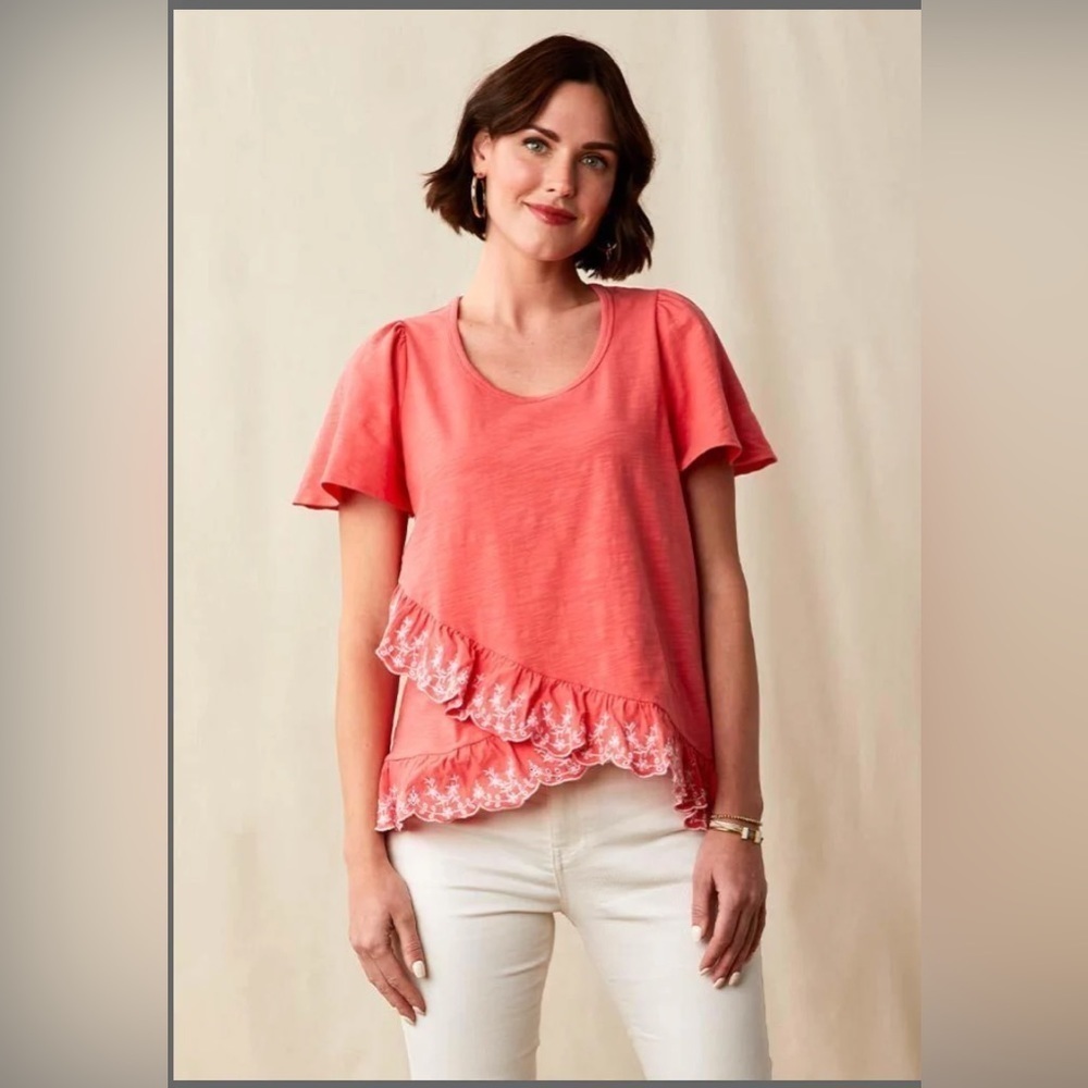 matilda jane eureka springs embroidered ruffle short sleeve top